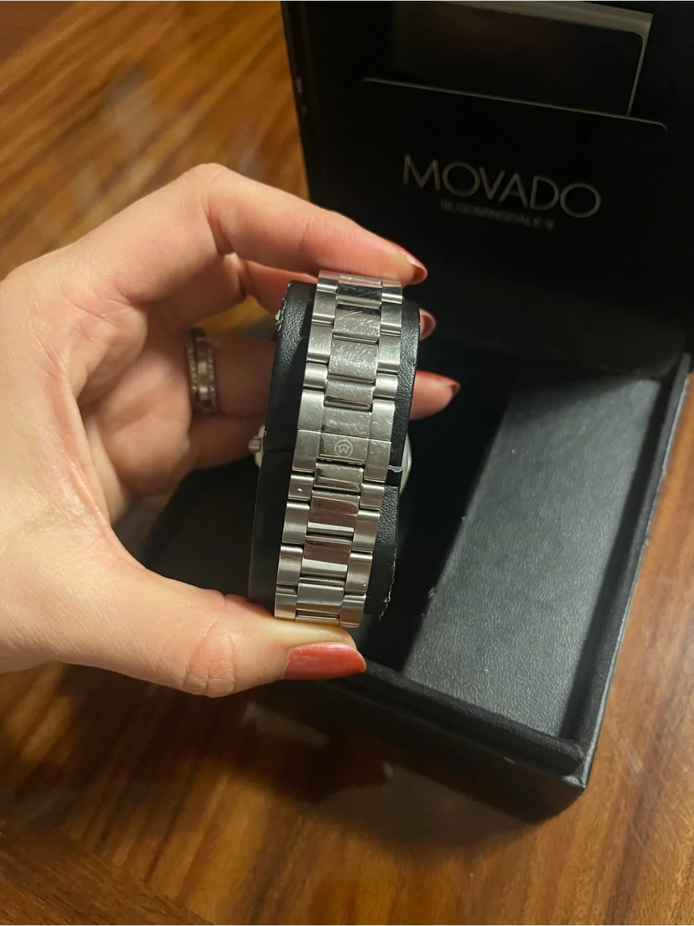 Movado Silver-Tone Bracelet Watch with Black Dial